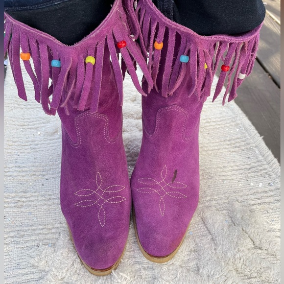 Vintage 70’s Purple Fringe Suede Women's Boots/Purple Cowgirl Boots 7-7.5 - Picture 9 of 12